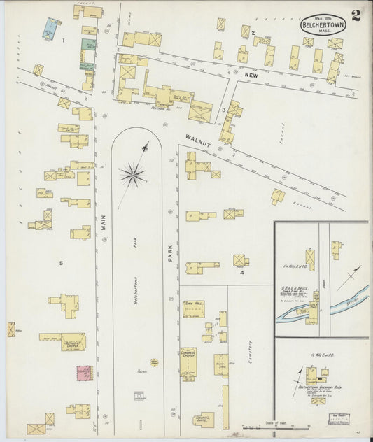 Sanborn Fire Insurance Map from Belchertown, Hampshire County, Massachusetts (1895), Sheet #0002 - Historic Sanborn Fire Insurance Map Print, vintage old map wall art, antique decor, genealogy gift, Massachusetts Massachusetts map