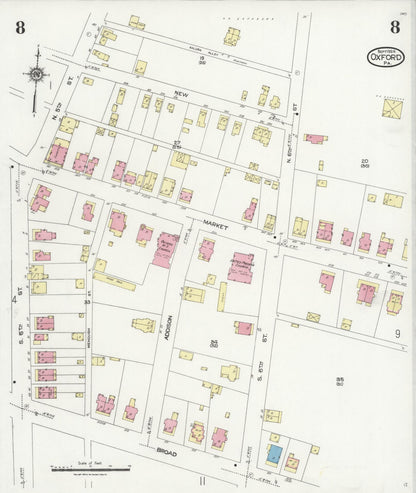 Sanborn Fire Insurance Map from Oxford, Chester County, Pennsylvania (1924), Sheet #0008 - Historic Sanborn Fire Insurance Map Print, vintage old map wall art, antique decor, genealogy gift, Pennsylvania Pennsylvania map