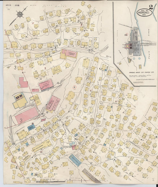 Sanborn Fire Insurance Map from Morenci, Greenlee County, Arizona (1931), Sheet #0002 - Historic Sanborn Fire Insurance Map Print, vintage old map wall art, antique decor, genealogy gift, Arizona Arizona map