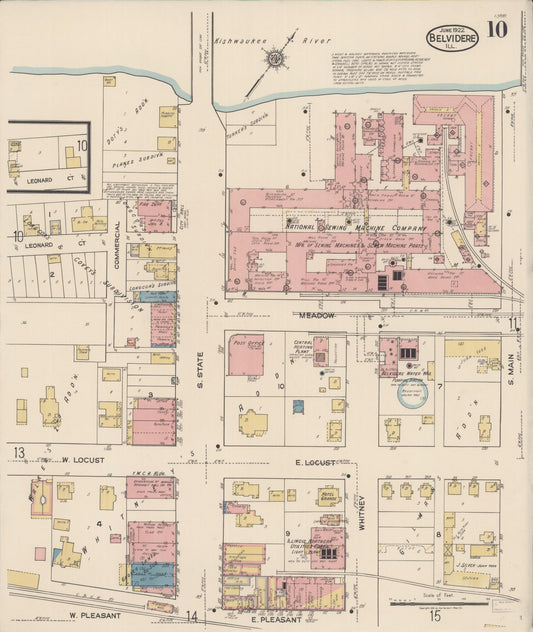 Sanborn Fire Insurance Map from Belvidere, Boone County, Illinois (1922), Sheet #0010 - Historic Sanborn Fire Insurance Map Print, vintage old map wall art, antique decor, genealogy gift, Illinois Illinois map