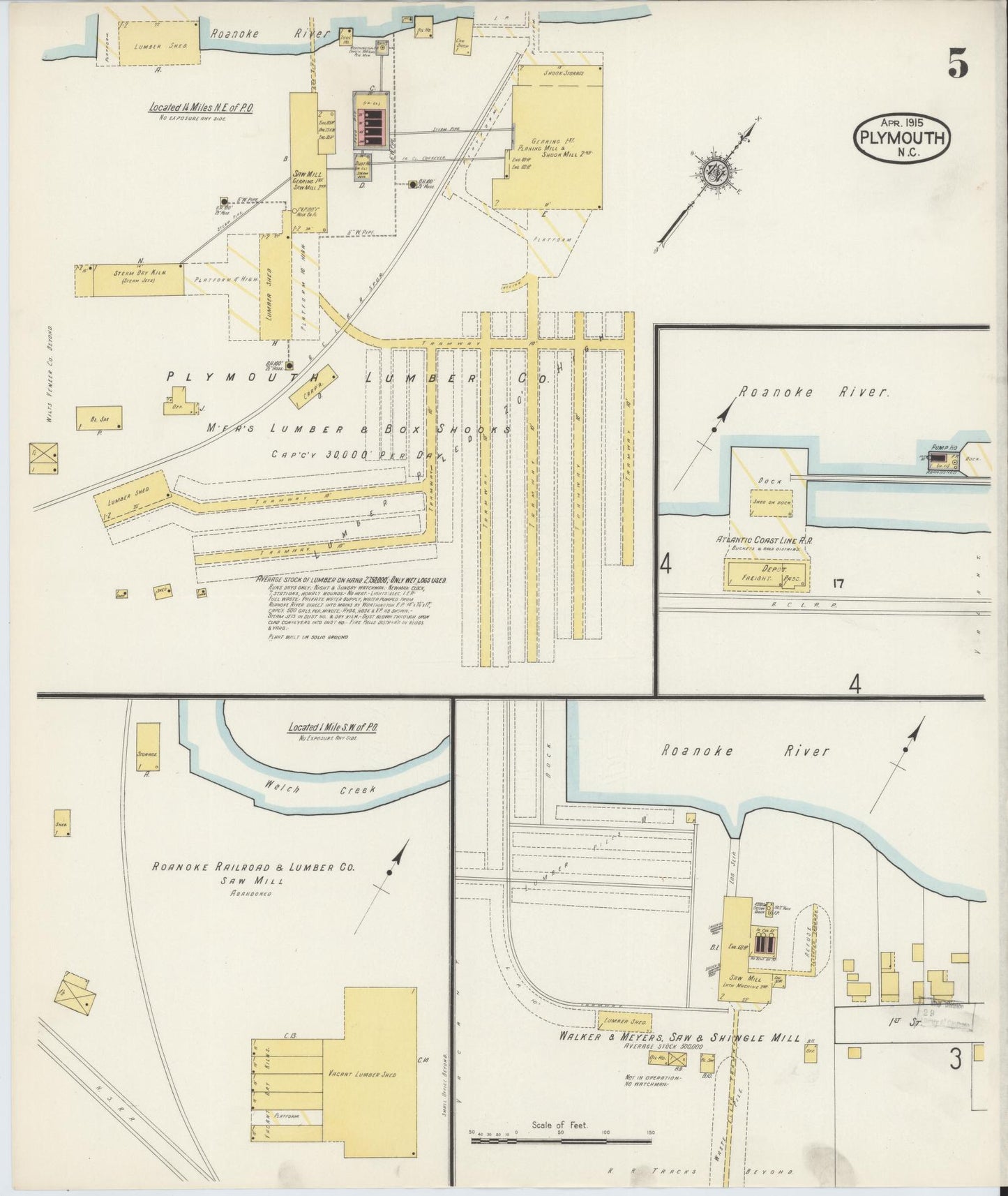 Sanborn Fire Insurance Map from Plymouth, Washington County, North Carolina (1915), Sheet #0005 - Complete Map Set gallery image, historic Sanborn map, vintage wall art, North Carolina North Carolina
