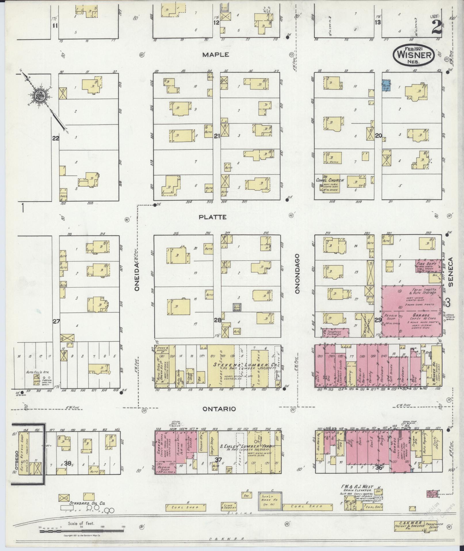 Sanborn Fire Insurance Map from Wisner, Cuming County, Nebraska (1921), Sheet #0002 - Complete Map Set gallery image, historic Sanborn map, vintage wall art, Nebraska Nebraska