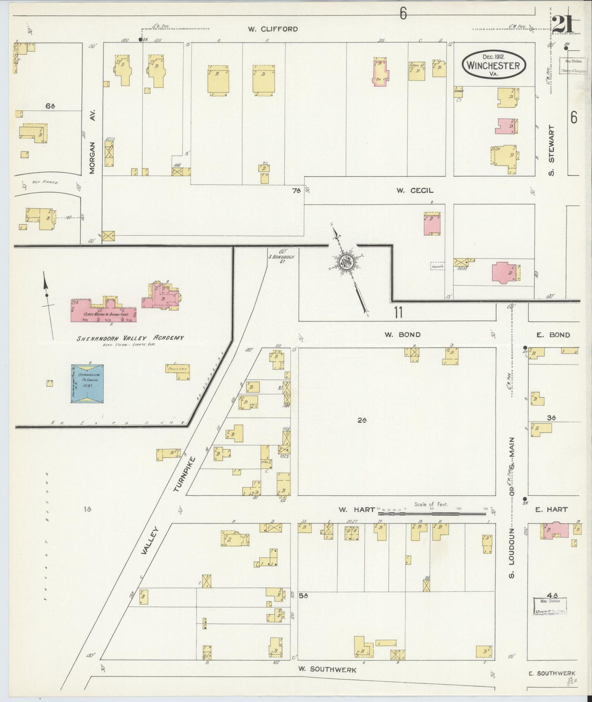 Sanborn Fire Insurance Map from Winchester, Independent Cities, Virginia (1912), Sheet #0021 - Complete Map Set gallery image, historic Sanborn map, vintage wall art, Virginia Virginia