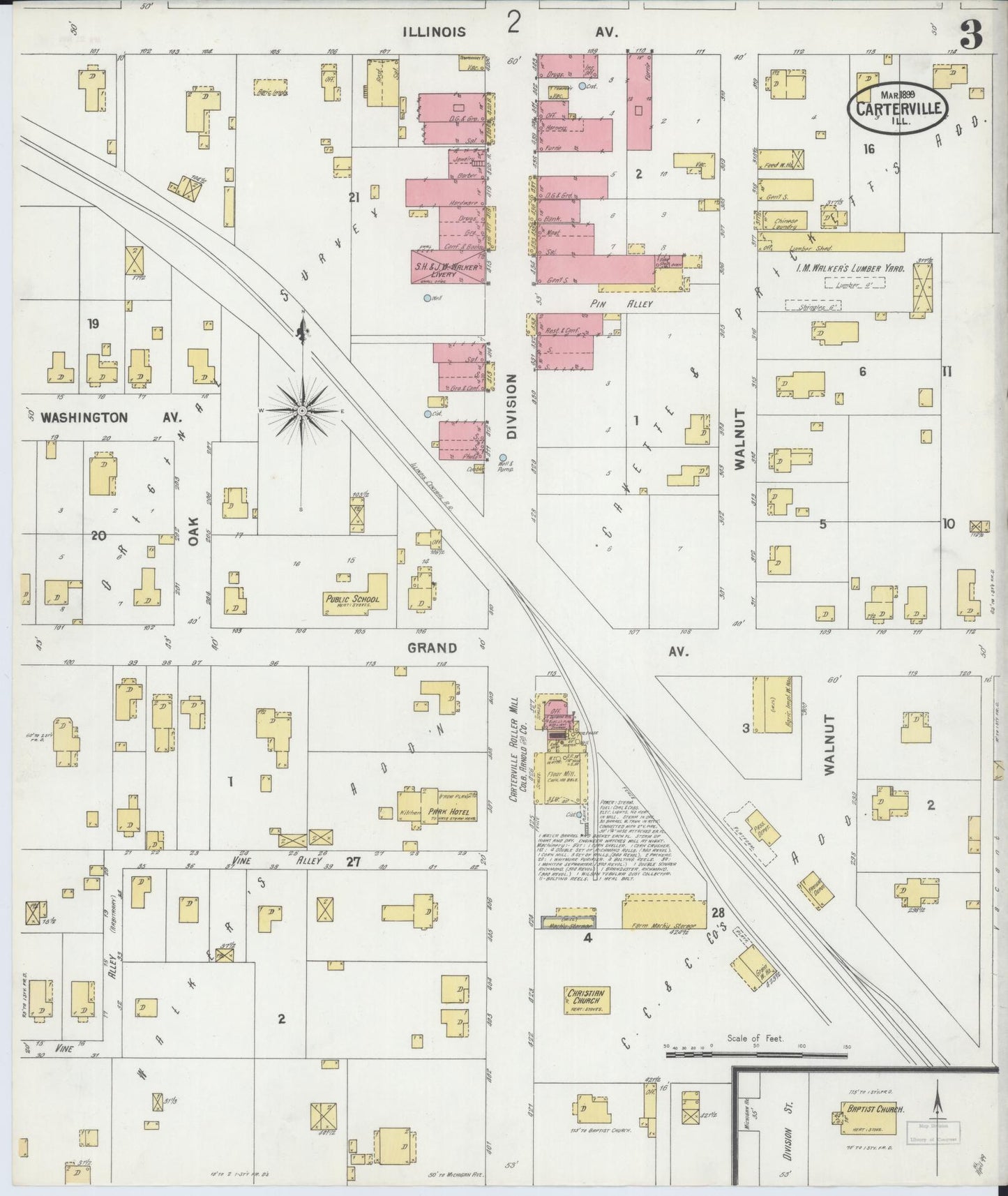 Sanborn Fire Insurance Map from Carterville, Williamson County, Illinois (1899), Sheet #0003 - Historic Sanborn Fire Insurance Map Print, vintage old map wall art, antique decor, genealogy gift, Illinois Illinois map