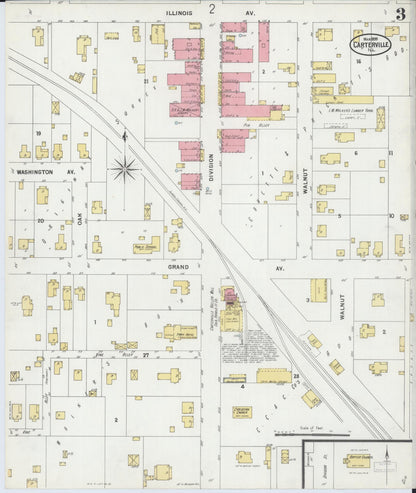 Sanborn Fire Insurance Map from Carterville, Williamson County, Illinois (1899), Sheet #0003 - Historic Sanborn Fire Insurance Map Print, vintage old map wall art, antique decor, genealogy gift, Illinois Illinois map