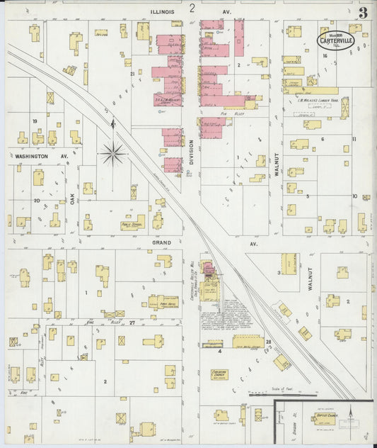 Sanborn Fire Insurance Map from Carterville, Williamson County, Illinois (1899), Sheet #0003 - Historic Sanborn Fire Insurance Map Print, vintage old map wall art, antique decor, genealogy gift, Illinois Illinois map