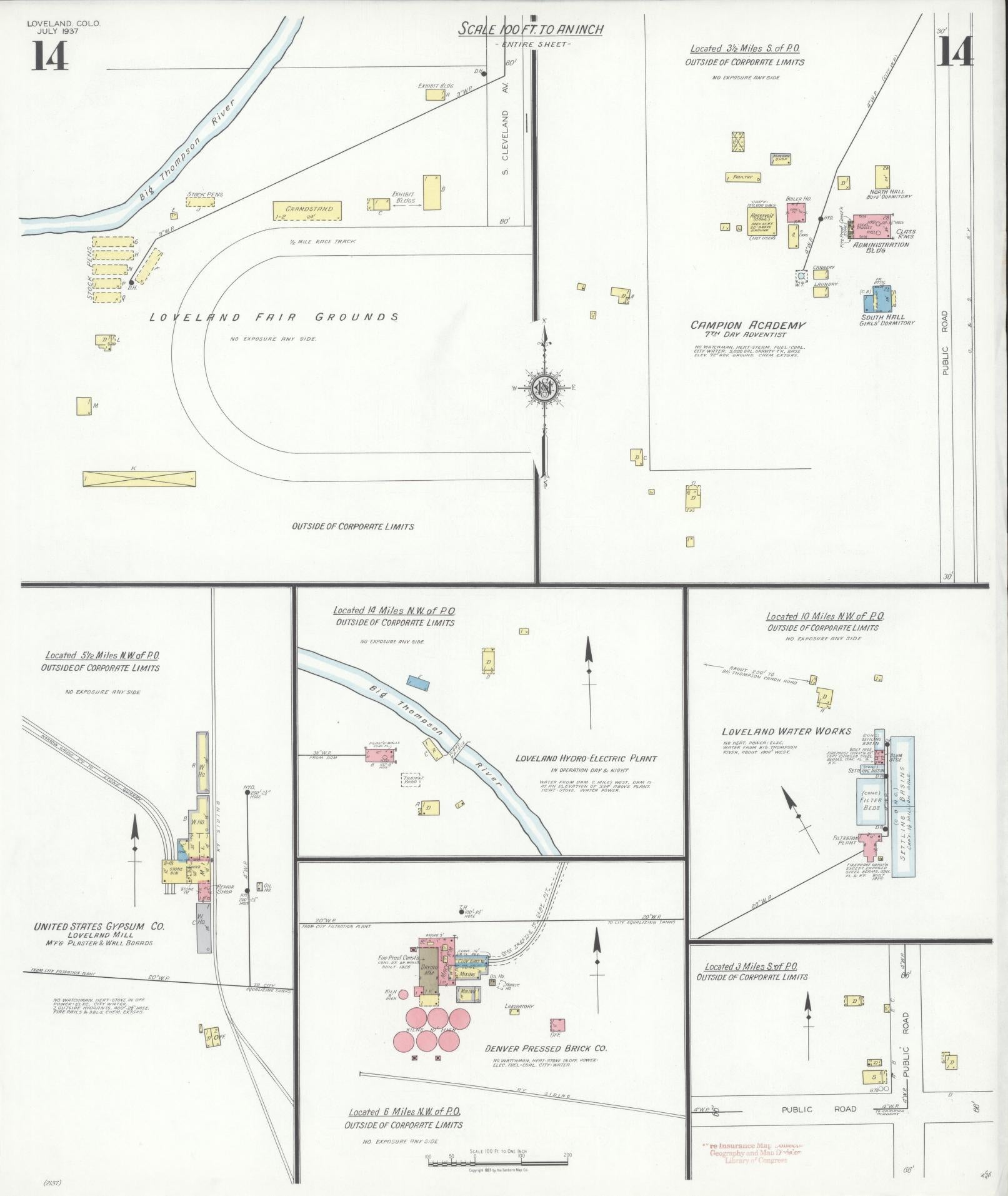 Sanborn Fire Insurance Map from Loveland, Larimer County, Colorado (1937), Sheet #0014 - Historic Sanborn Fire Insurance Map Print, vintage old map wall art, antique decor, genealogy gift, Colorado Colorado map