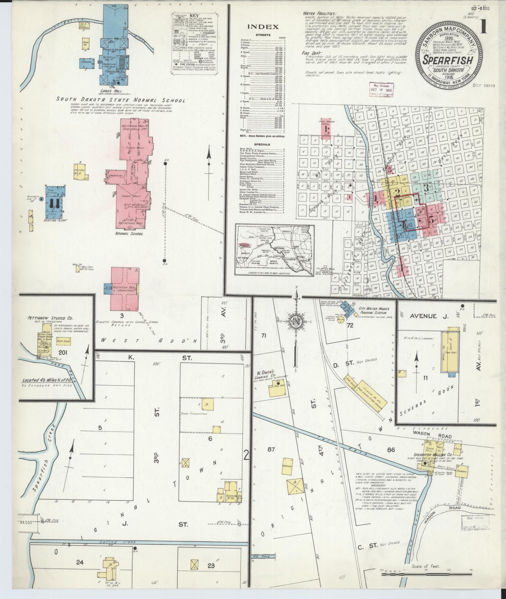 Sanborn Fire Insurance Map from Spearfish, Lawrence County, South Dakota (1915), Sheet #0001 - Complete Map Set gallery image, historic Sanborn map, vintage wall art, South Dakota South Dakota