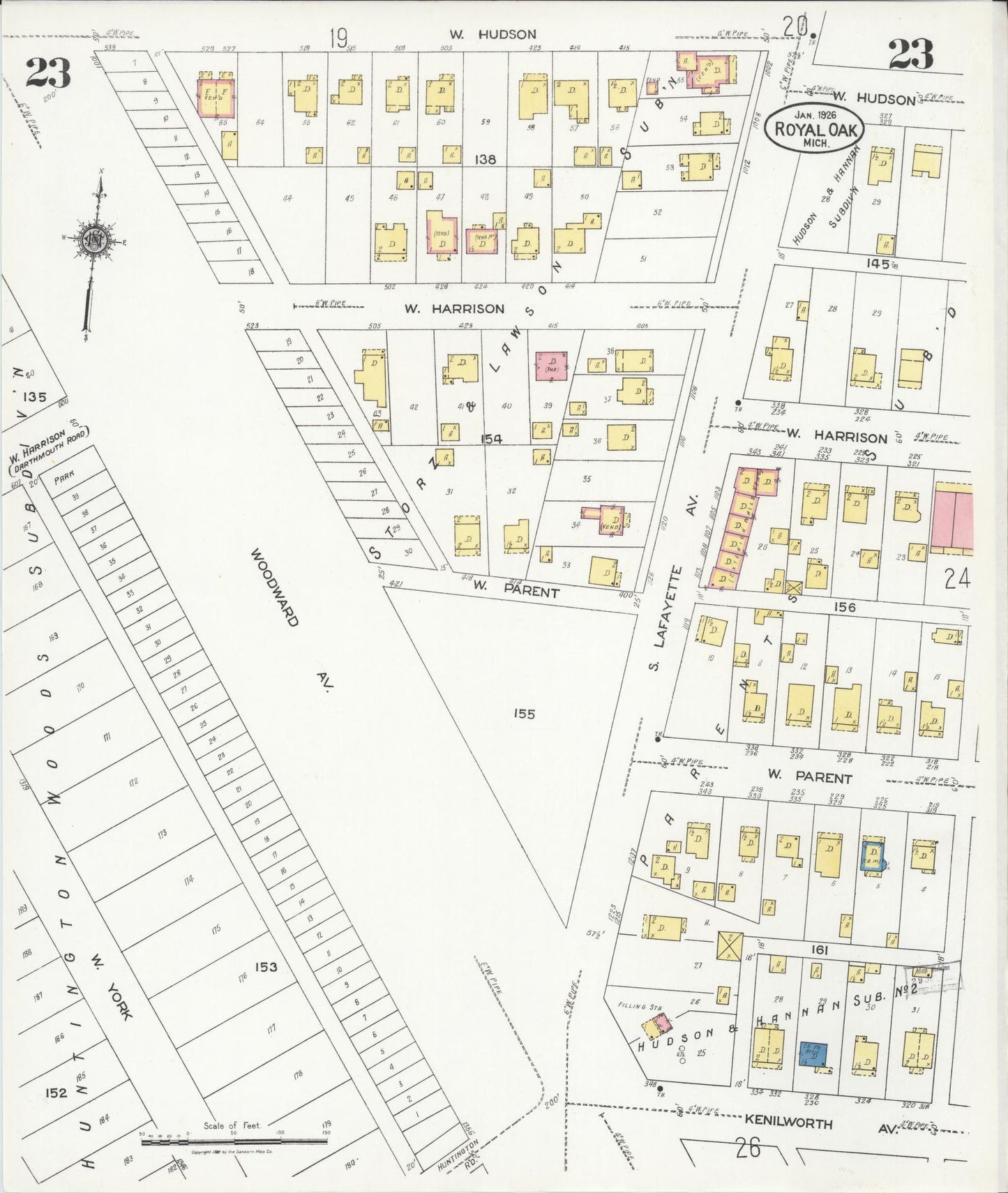 Sanborn Fire Insurance Map from Royal Oak, Oakland County, Michigan (1926), Sheet #0023 - Complete Map Set gallery image, historic Sanborn map, vintage wall art, Michigan Michigan