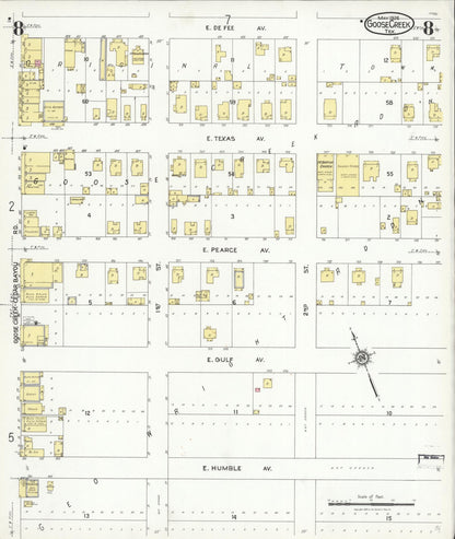 Sanborn Fire Insurance Map from Goose Creek, Harris County, Texas (1926), Sheet #0008 - Complete Map Set gallery image, historic Sanborn map, vintage wall art, Texas Texas