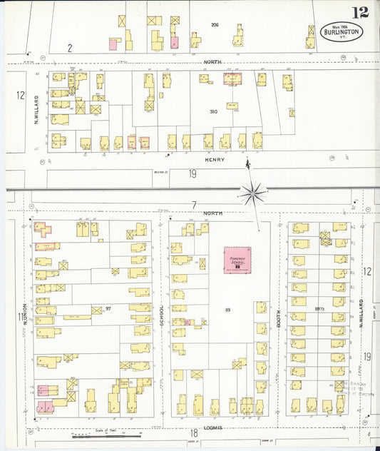 Sanborn Fire Insurance Map from Burlington, Chittenden County, Vermont (1906), Sheet #0012 - Historic Sanborn Fire Insurance Map Print, vintage old map wall art, antique decor, genealogy gift, Vermont Vermont map