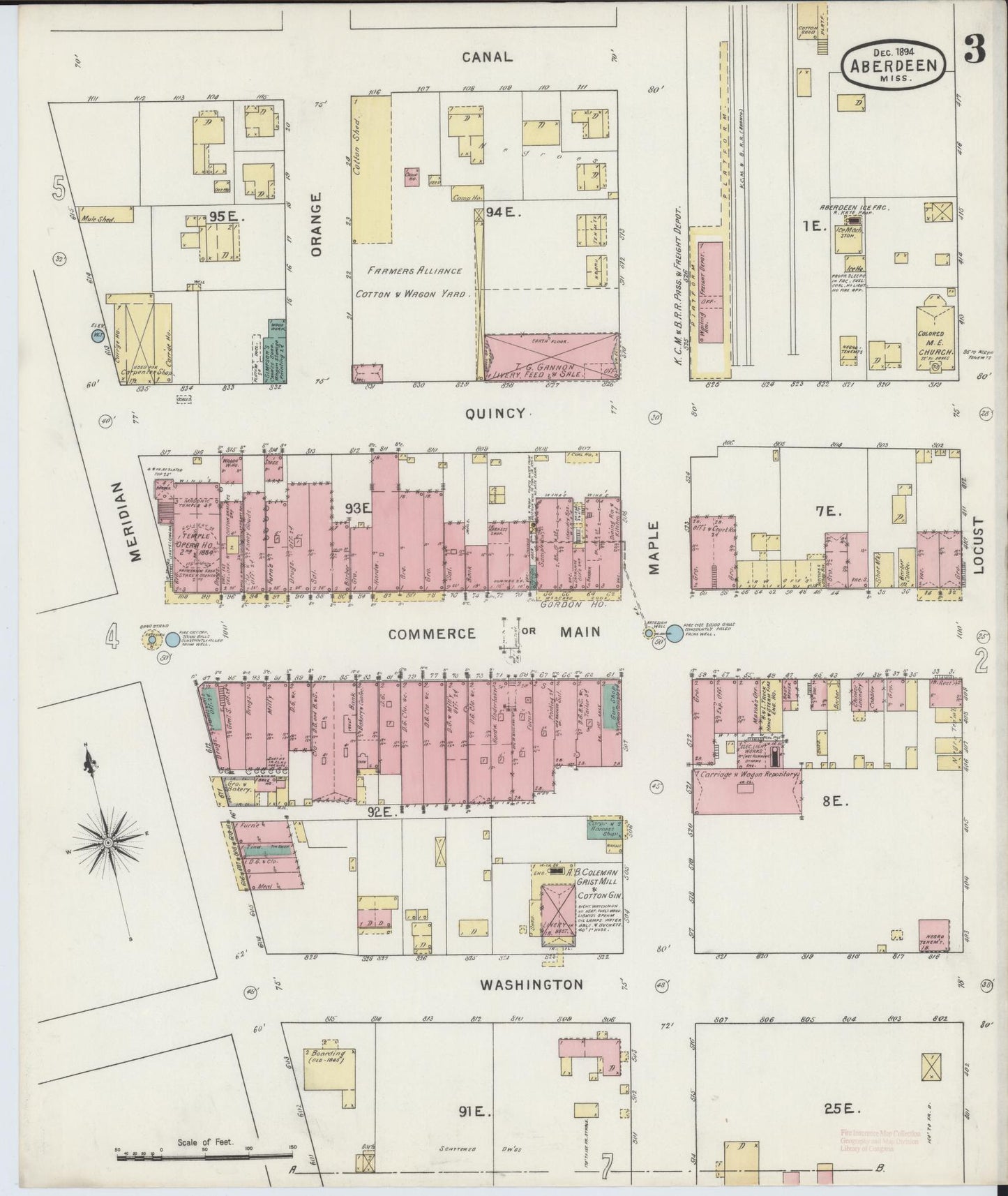 Sanborn Fire Insurance Map from Aberdeen, Monroe County, Mississippi (1894), Sheet #0003 - Complete Map Set gallery image, historic Sanborn map, vintage wall art, Mississippi Mississippi