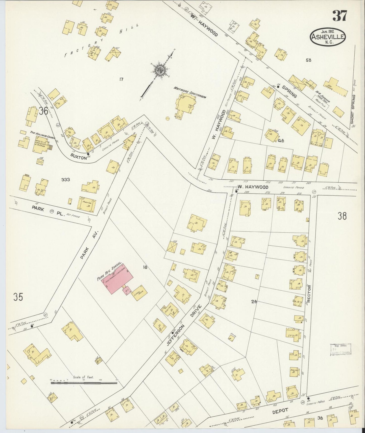Sanborn Fire Insurance Map from Asheville, Buncombe County, North Carolina (1913), Sheet #0037 - Complete Map Set gallery image, historic Sanborn map, vintage wall art, North Carolina North Carolina