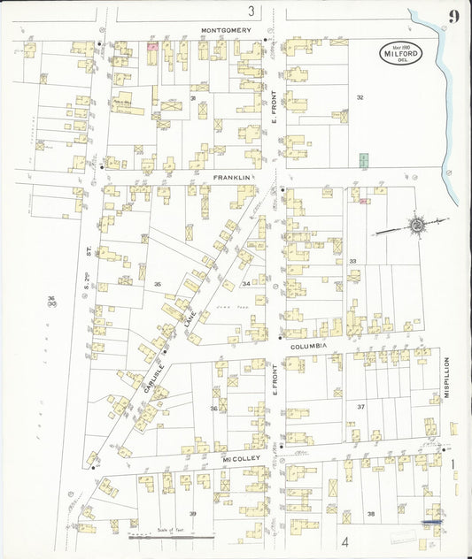 Sanborn Fire Insurance Map from Milford, Kent And Sussex Counties, Delaware (1910), Sheet #0009 - Historic Sanborn Fire Insurance Map Print, vintage old map wall art, antique decor, genealogy gift, Delaware Delaware map