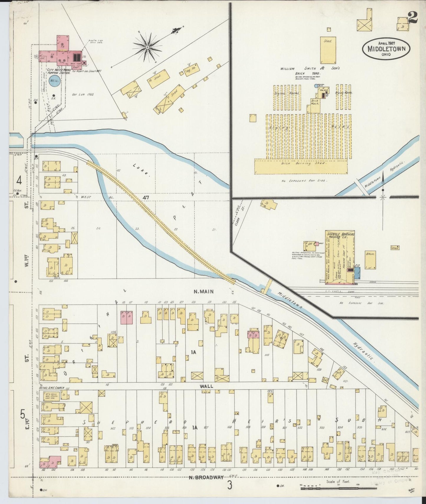 Sanborn Fire Insurance Map from Middletown, Butler County, Ohio (1907), Sheet #0002 - Complete Map Set gallery image, historic Sanborn map, vintage wall art, Ohio Ohio