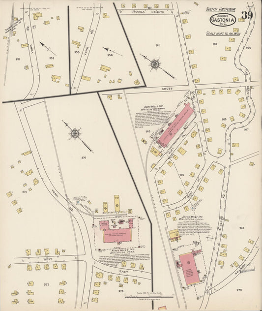 Sanborn Fire Insurance Map from Gastonia, Gaston County, North Carolina (1922), Sheet #0039 - Historic Sanborn Fire Insurance Map Print, vintage old map wall art, antique decor, genealogy gift, North Carolina North Carolina map