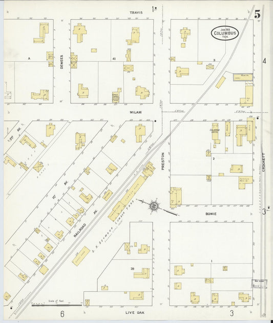 Sanborn Fire Insurance Map from Columbus, Colorado County, Texas (1912), Sheet #0005 - Historic Sanborn Fire Insurance Map Print, vintage old map wall art, antique decor, genealogy gift, Texas Texas map