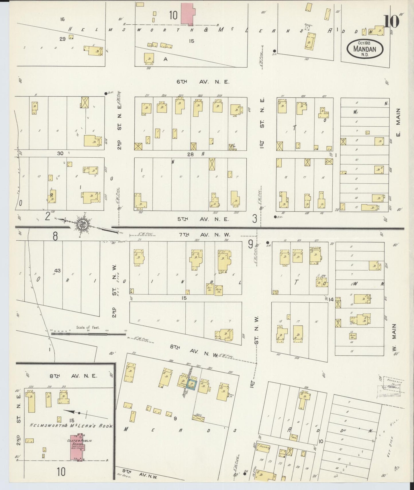 Sanborn Fire Insurance Map from Mandan, Morton County, North Dakota (1913), Sheet #0010 - Complete Map Set gallery image, historic Sanborn map, vintage wall art, North Dakota North Dakota