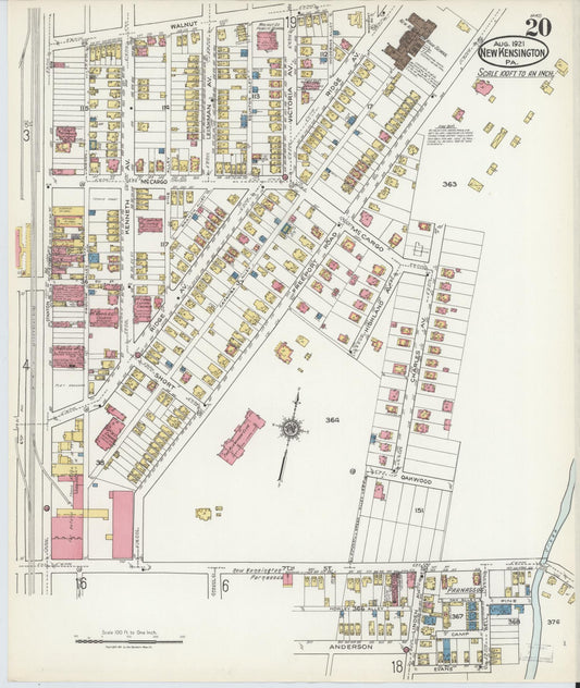 Sanborn Fire Insurance Map from New Kensington, Westmoreland County, Pennsylvania (1921), Sheet #0020 - Historic Sanborn Fire Insurance Map Print, vintage old map wall art, antique decor, genealogy gift, Pennsylvania Pennsylvania map