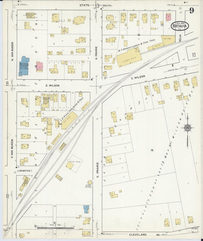 Sanborn Fire Insurance Map from Batavia, Kane County, Illinois (1916), Sheet #0009 - Historic Sanborn Fire Insurance Map Print, vintage old map wall art, antique decor, genealogy gift, Illinois Illinois map