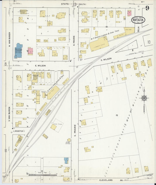Sanborn Fire Insurance Map from Batavia, Kane County, Illinois (1916), Sheet #0009 - Historic Sanborn Fire Insurance Map Print, vintage old map wall art, antique decor, genealogy gift, Illinois Illinois map