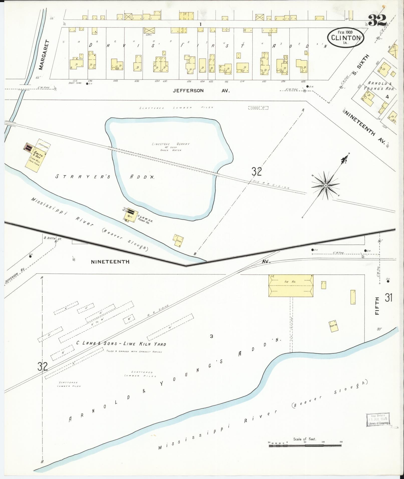 Sanborn Fire Insurance Map from Clinton, Clinton County, Iowa (1909), Sheet #0032 - Historic Sanborn Fire Insurance Map Print, vintage old map wall art