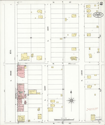 Sanborn Fire Insurance Map from Glendale, Los Angeles County, California (1908), Sheet #0002 - Historic Sanborn Fire Insurance Map Print, vintage old map wall art, antique decor, genealogy gift, California California map