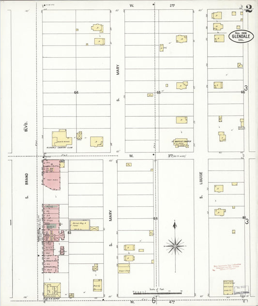 Sanborn Fire Insurance Map from Glendale, Los Angeles County, California (1908), Sheet #0002 - Historic Sanborn Fire Insurance Map Print, vintage old map wall art, antique decor, genealogy gift, California California map