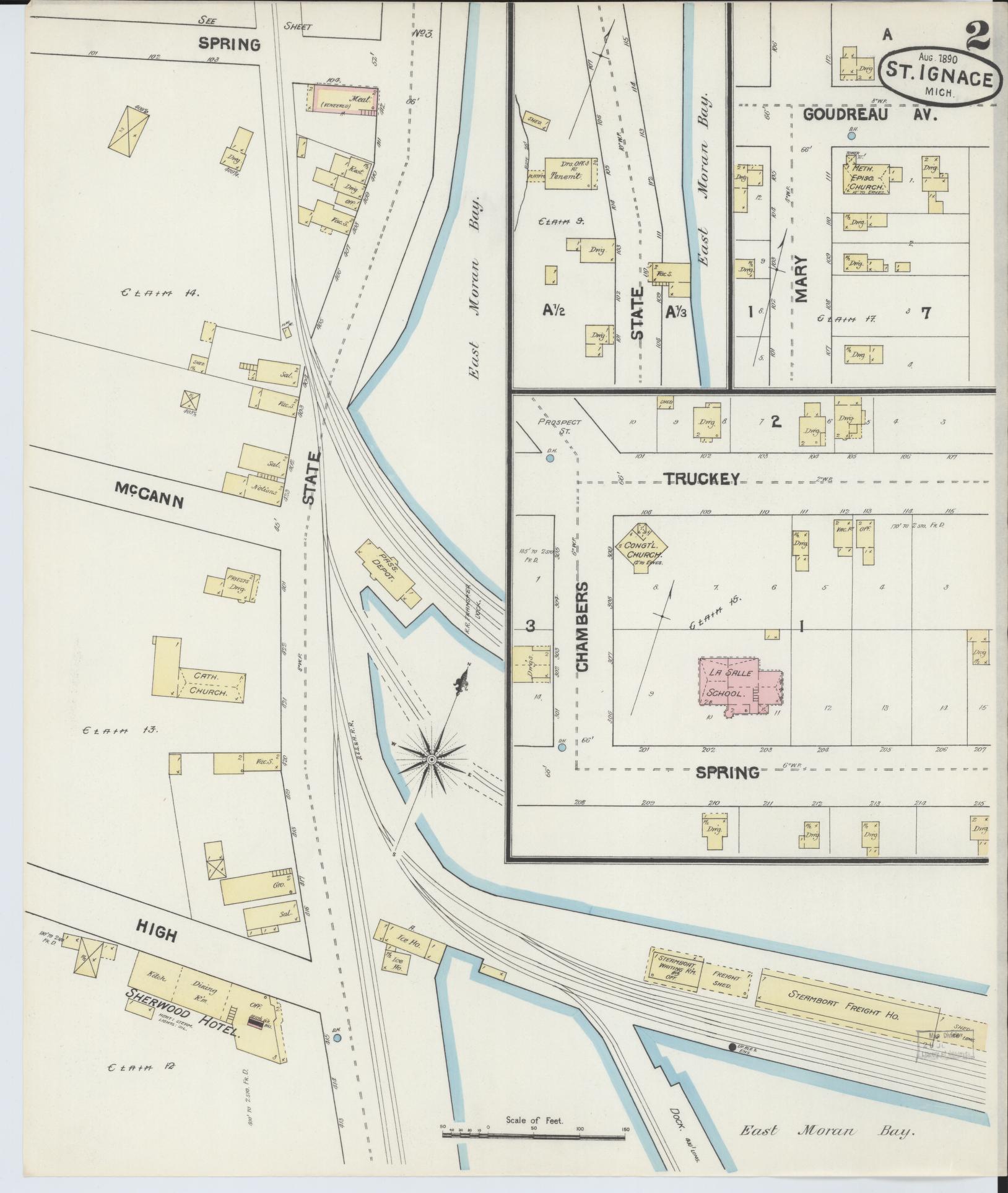 Sanborn Fire Insurance Map from Saint Ignace, Mackinac County, Michigan (1890), Sheet #0002 - Complete Map Set gallery image, historic Sanborn map, vintage wall art, Michigan Michigan