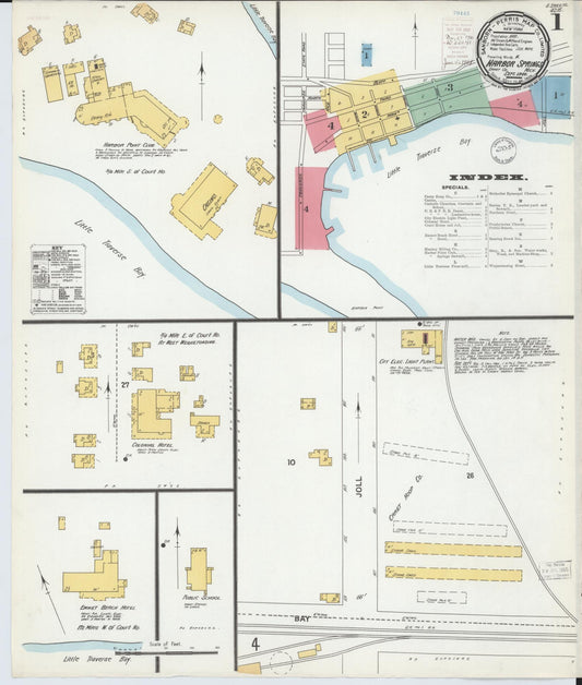 Sanborn Fire Insurance Map from Harbor Springs, Emmet County, Michigan (1900), Sheet #0001 - Historic Sanborn Fire Insurance Map Print, vintage old map wall art, antique decor, genealogy gift, Michigan Michigan map
