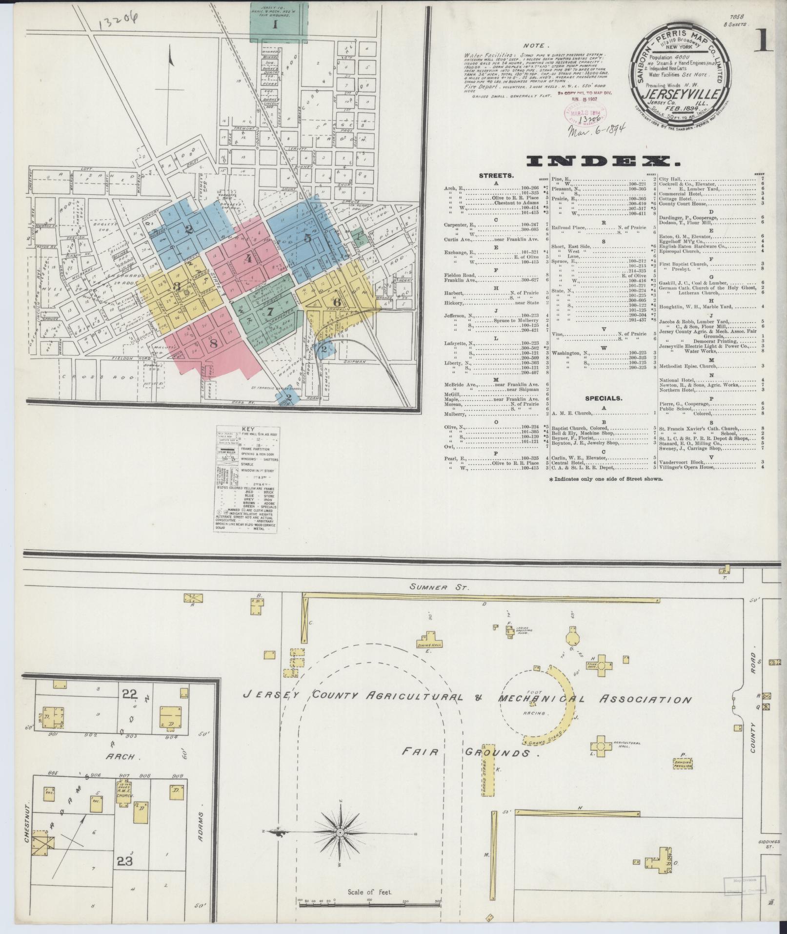 Sanborn Fire Insurance Map from Jerseyville, Jersey County, Illinois (1894), Sheet #0001 - Complete Map Set gallery image, historic Sanborn map, vintage wall art, Illinois Illinois