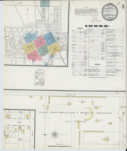 Sanborn Fire Insurance Map from Jerseyville, Jersey County, Illinois (1894), Sheet #0001 - Complete Map Set gallery image, historic Sanborn map, vintage wall art, Illinois Illinois