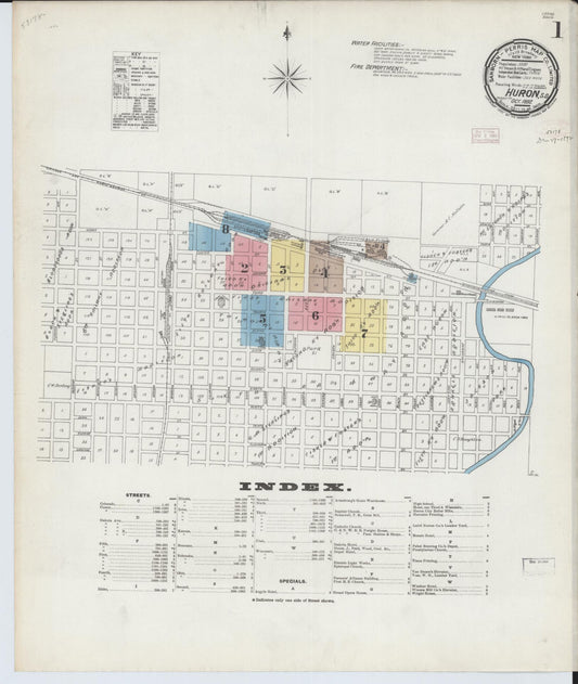 Sanborn Fire Insurance Map from Huron, Beadle County, South Dakota (1892), Sheet #0001 - Complete Map Set gallery image, historic Sanborn map, vintage wall art, South Dakota South Dakota