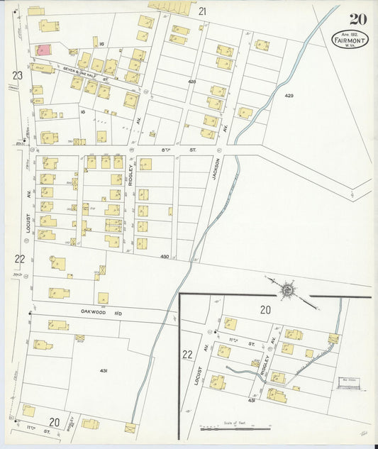Sanborn Fire Insurance Map from Fairmont, Marion County, West Virginia (1912), Sheet #0020 - Historic Sanborn Fire Insurance Map Print, vintage old map wall art, antique decor, genealogy gift, West Virginia West Virginia map