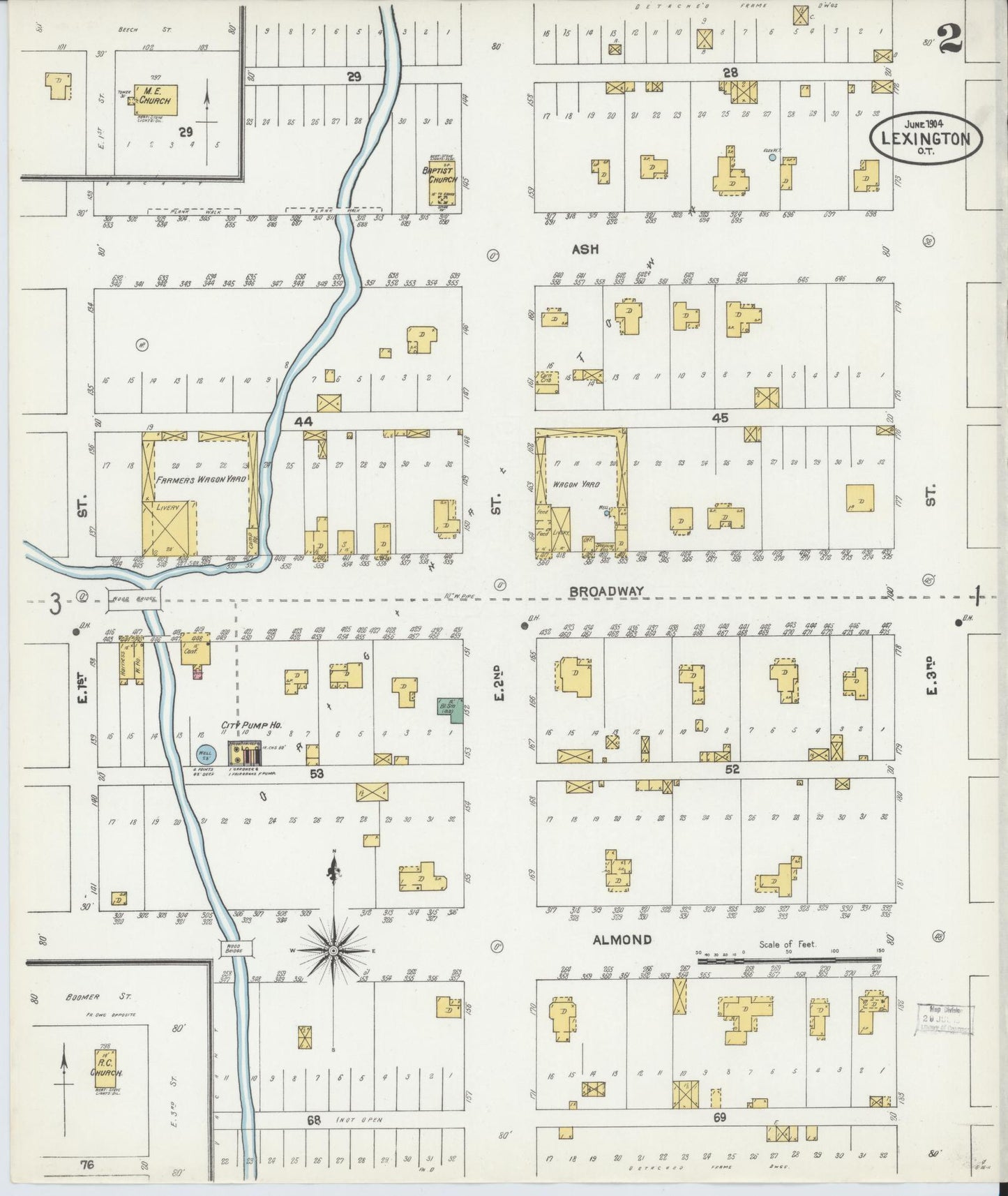 Sanborn Fire Insurance Map from Lexington, Cleveland County, Oklahoma (1904), Sheet #0002 - Historic Sanborn Fire Insurance Map Print, vintage old map wall art, antique decor, genealogy gift, Oklahoma Oklahoma map