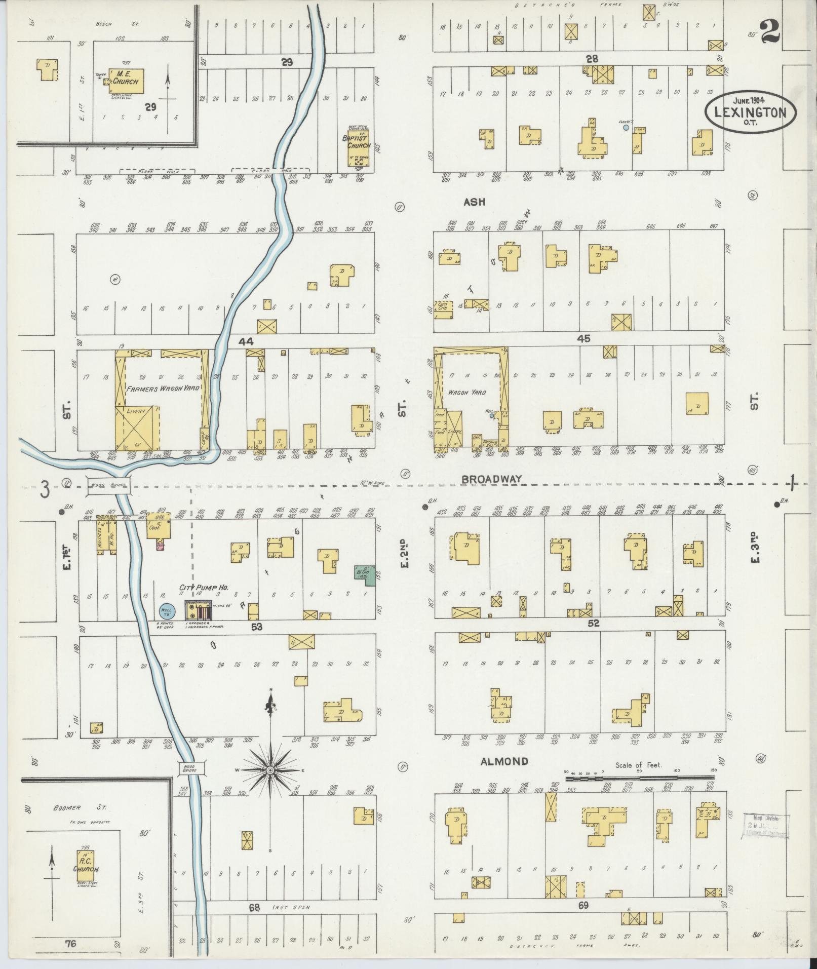 Sanborn Fire Insurance Map from Lexington, Cleveland County, Oklahoma (1904), Sheet #0002 - Historic Sanborn Fire Insurance Map Print, vintage old map wall art, antique decor, genealogy gift, Oklahoma Oklahoma map
