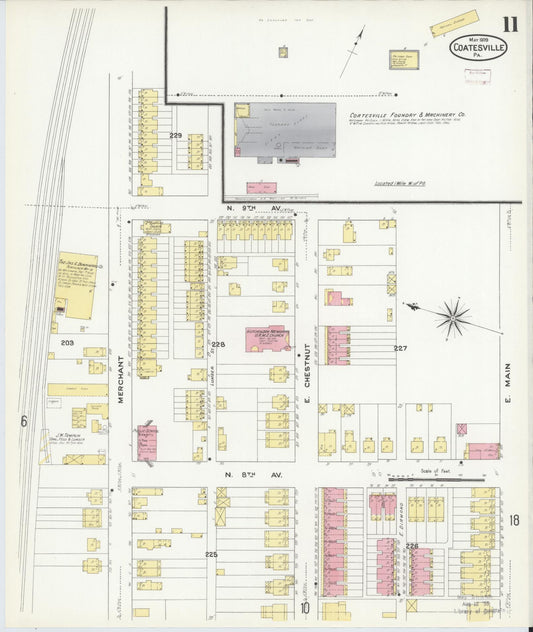 Sanborn Fire Insurance Map from Coatesville, Chester County, Pennsylvania (1909), Sheet #0011 - Historic Sanborn Fire Insurance Map Print, vintage old map wall art, antique decor, genealogy gift, Pennsylvania Pennsylvania map