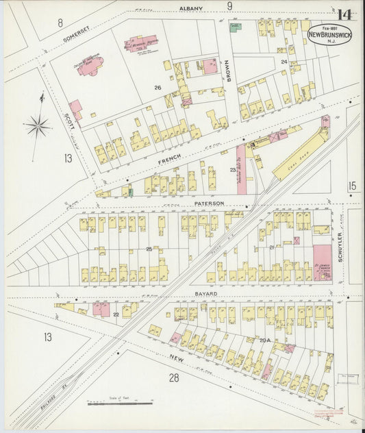 Sanborn Fire Insurance Map from New Brunswick, Middlesex County, New Jersey (1897), Sheet #0014 - Historic Sanborn Fire Insurance Map Print, vintage old map wall art, antique decor, genealogy gift, New Jersey New Jersey map