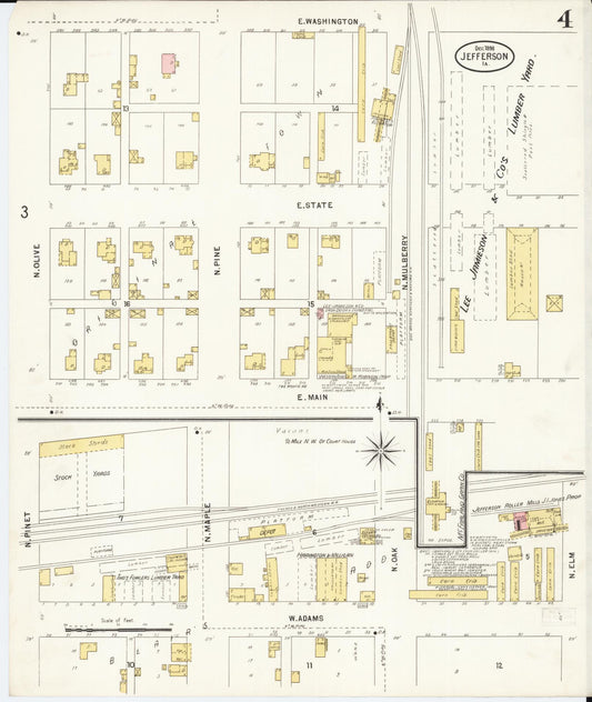 Sanborn Fire Insurance Map from Jefferson, Greene County, Iowa (1898), Sheet #0004 - Historic Sanborn Fire Insurance Map Print, vintage old map wall art
