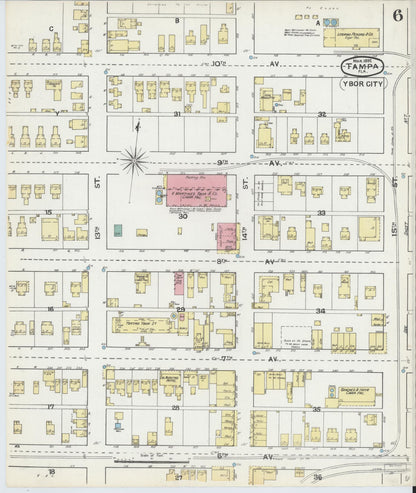 Sanborn Fire Insurance Map from Tampa, Hillsborough County, Florida (1892), Sheet #0006 - Historic Sanborn Fire Insurance Map Print, vintage old map wall art, antique decor, genealogy gift, Florida Florida map