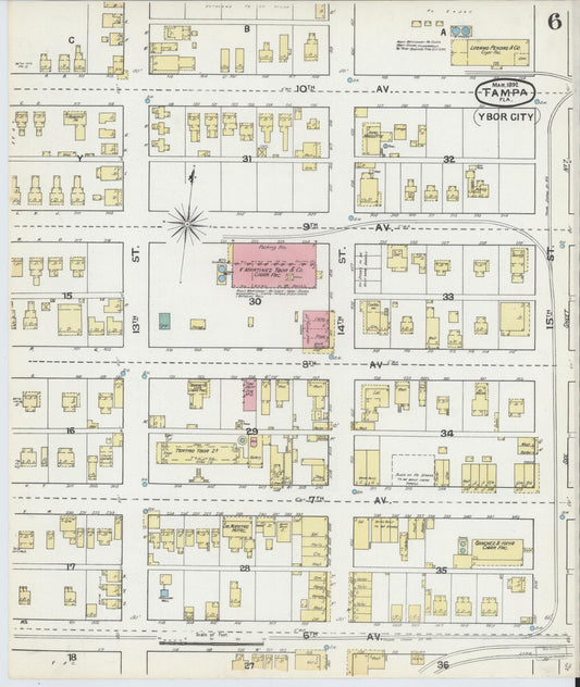 Sanborn Fire Insurance Map from Tampa, Hillsborough County, Florida (1892), Sheet #0006 - Historic Sanborn Fire Insurance Map Print, vintage old map wall art, antique decor, genealogy gift, Florida Florida map
