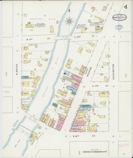 Sanborn Fire Insurance Map from Northfield, Rice County, Minnesota (1894), Sheet #0004 - Historic Sanborn Fire Insurance Map Print, vintage old map wall art, antique decor, genealogy gift, Minnesota Minnesota map