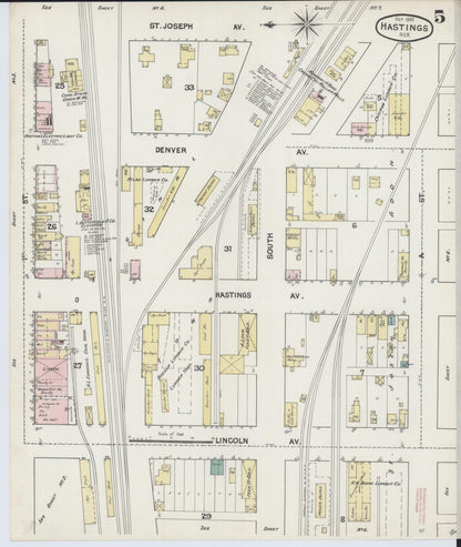 Sanborn Fire Insurance Map from Hastings, Adams County, Nebraska (1889), Sheet #0005 - Complete Map Set gallery image, historic Sanborn map, vintage wall art, Nebraska Nebraska
