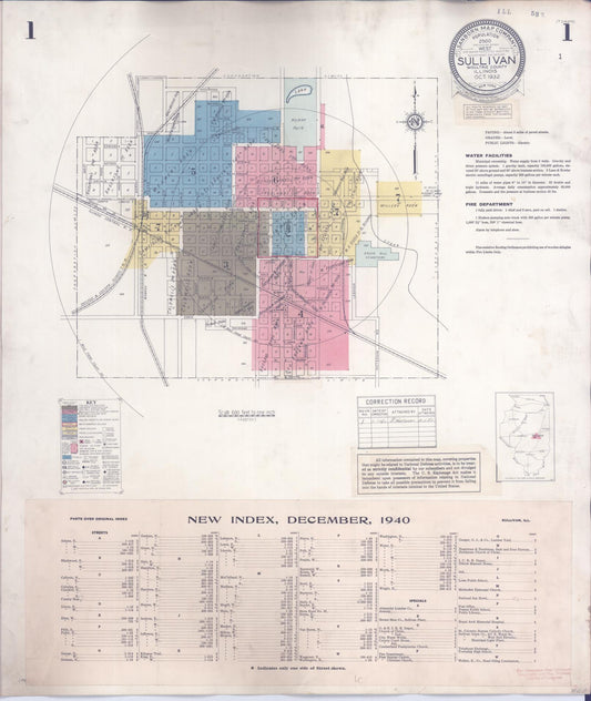 Sanborn Fire Insurance Map from Sullivan, Moultrie County, Illinois (1940), Sheet #0001 - Complete Map Set gallery image, historic Sanborn map, vintage wall art, Illinois Illinois