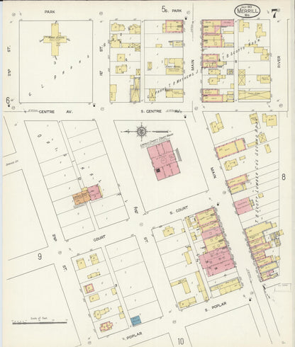 Sanborn Fire Insurance Map from Merrill, Lincoln County, Wisconsin (1913), Sheet #0007 - Historic Sanborn Fire Insurance Map Print, vintage old map wall art, antique decor, genealogy gift, Wisconsin Wisconsin map