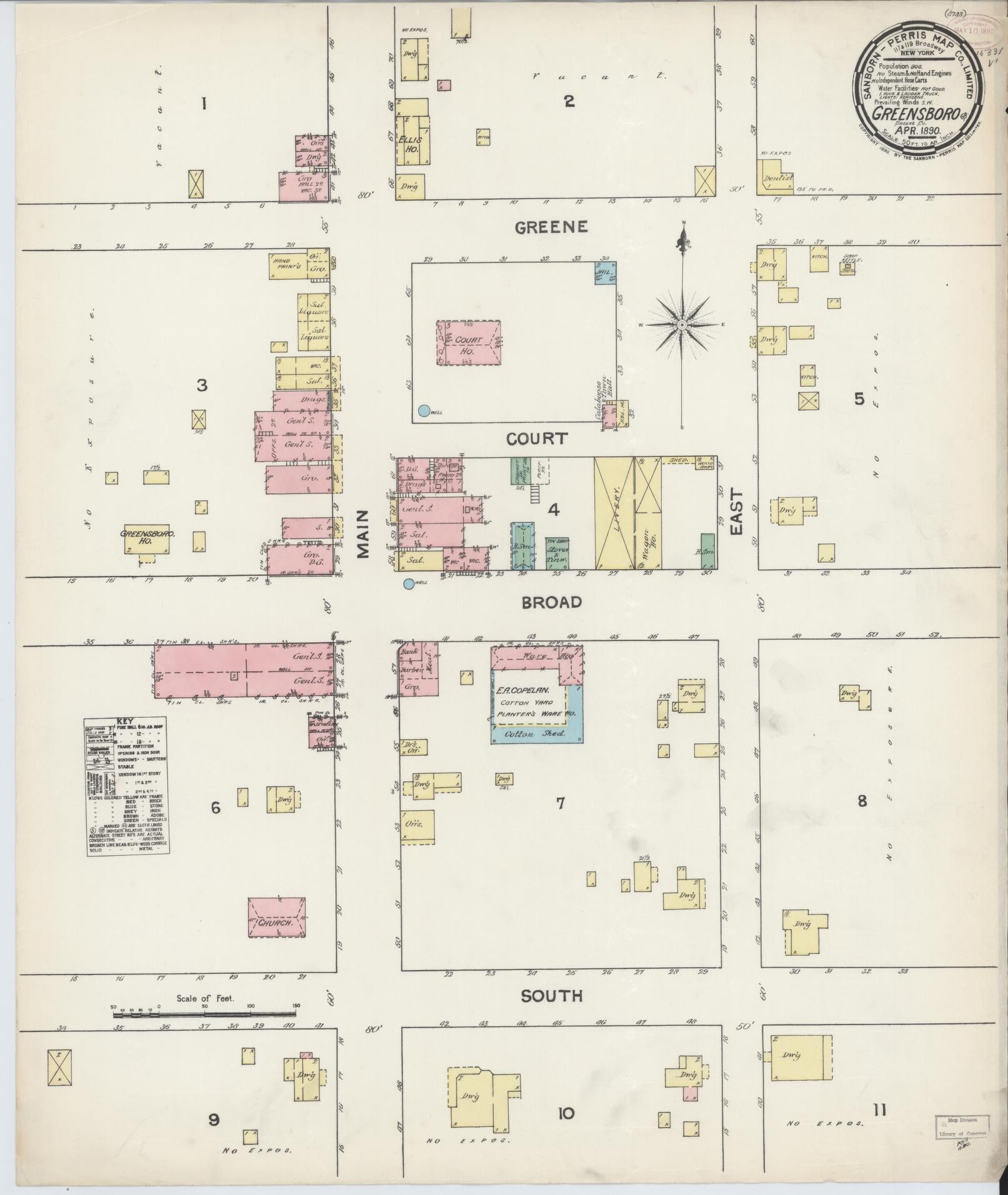 Sanborn Fire Insurance Map from Greensboro, Greene County, Georgia (1890), Sheet #0001 - Historic Sanborn Fire Insurance Map Print, vintage old map wall art, antique decor, genealogy gift, Georgia Georgia map