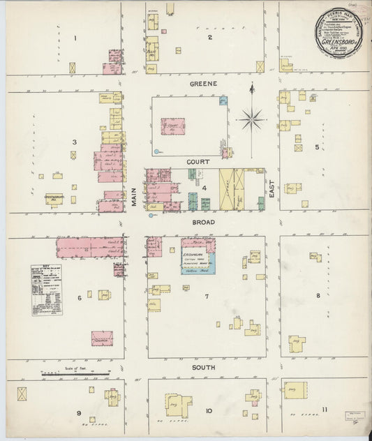 Sanborn Fire Insurance Map from Greensboro, Greene County, Georgia (1890), Sheet #0001 - Historic Sanborn Fire Insurance Map Print, vintage old map wall art, antique decor, genealogy gift, Georgia Georgia map