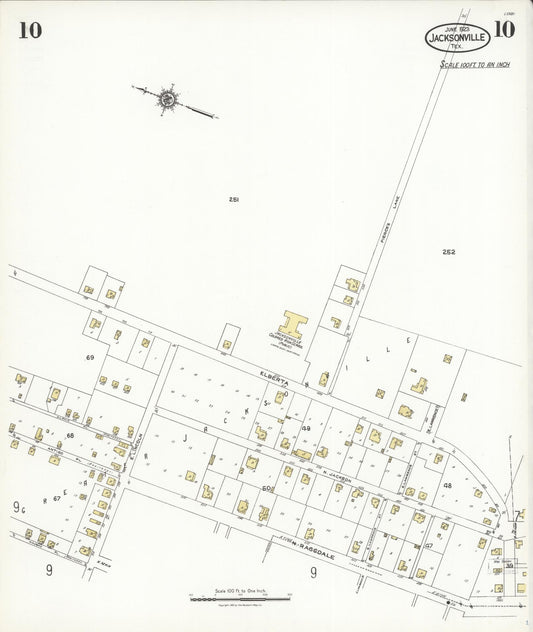 Sanborn Fire Insurance Map from Jacksonville, Cherokee County, Texas (1923), Sheet #0010 - Historic Sanborn Fire Insurance Map Print, vintage old map wall art, antique decor, genealogy gift, Texas Texas map