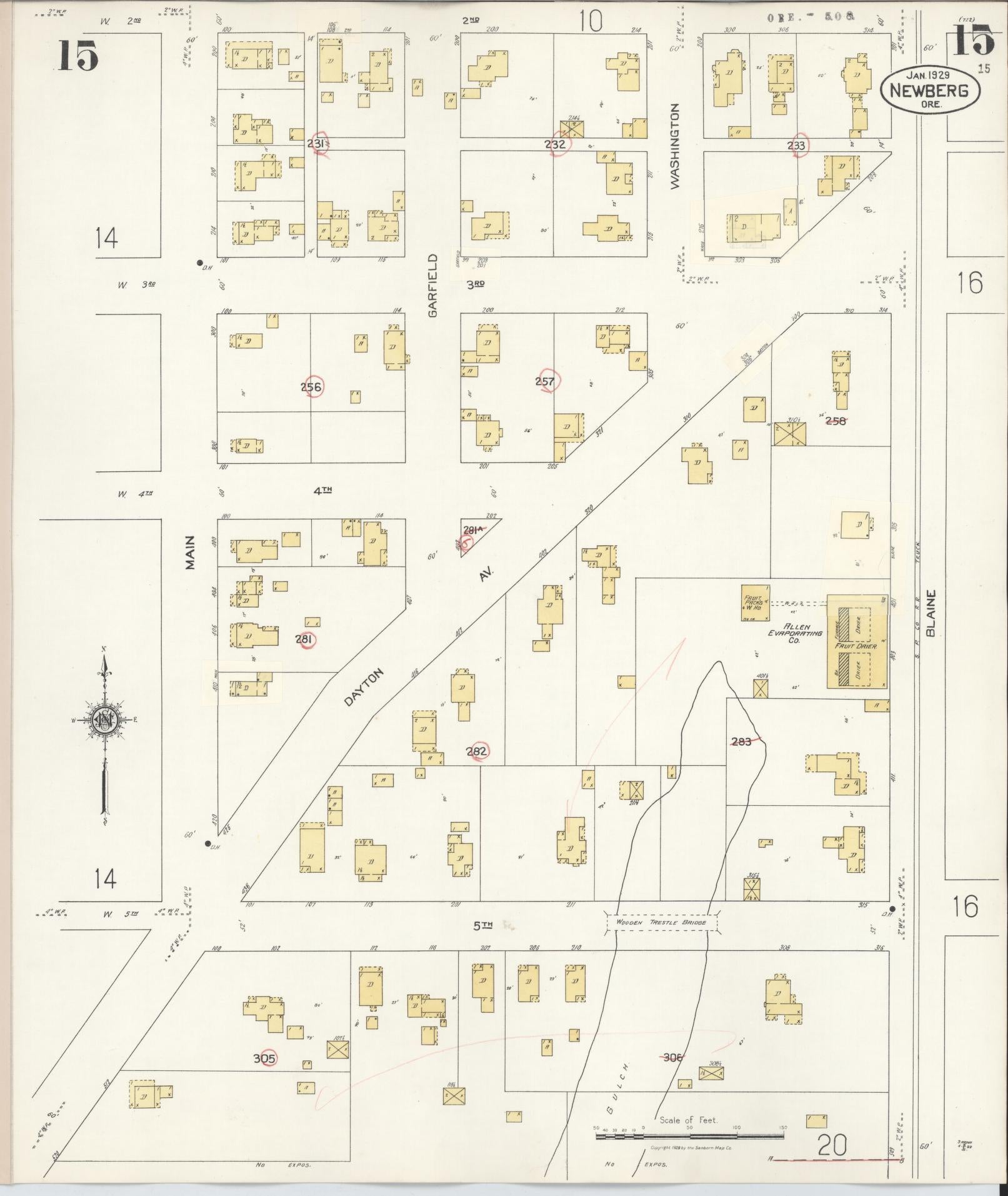 Sanborn Fire Insurance Map from Newberg, Yamhill County, Oregon (1934), Sheet #0015 - Historic Sanborn Fire Insurance Map Print, vintage old map wall art, antique decor, genealogy gift, Oregon Oregon map