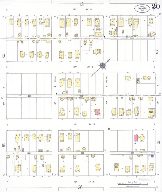 Sanborn Fire Insurance Map from Nampa, Canyon County, Idaho (1921), Sheet #0020 - Historic Sanborn Fire Insurance Map Print, vintage old map wall art, antique decor, genealogy gift, Idaho Idaho map